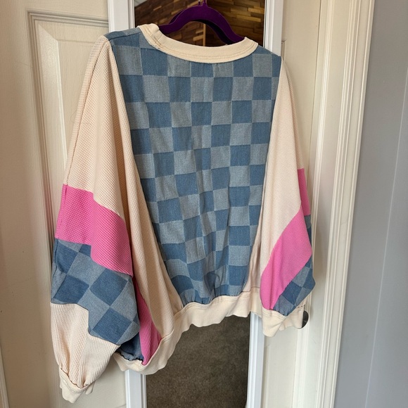 NEW🩷Chelsea Checkered Denim Sweatshirt Medium Oversized - Picture 8 of 8